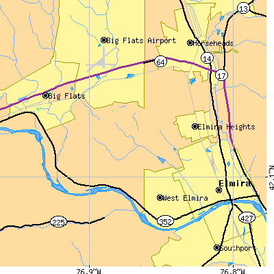 Zip code 14903 close-up map