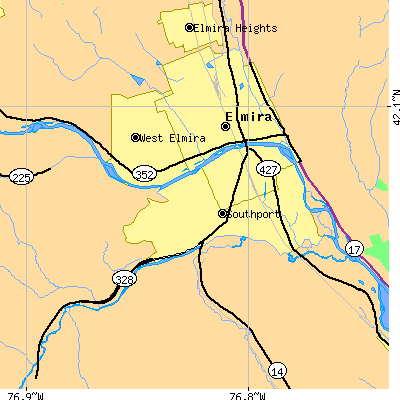 Zip code 14904 close-up map
