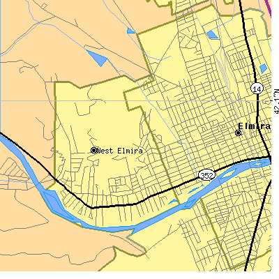 Zip code 14905 close-up map