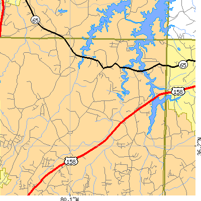 Zip code 27009 close-up map