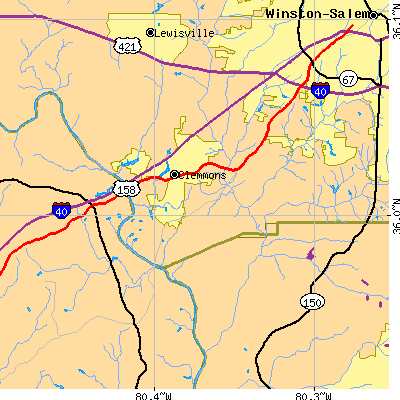 Zip code 27012 close-up map