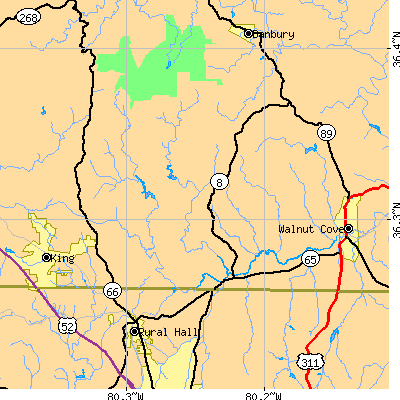 Zip code 27019 close-up map