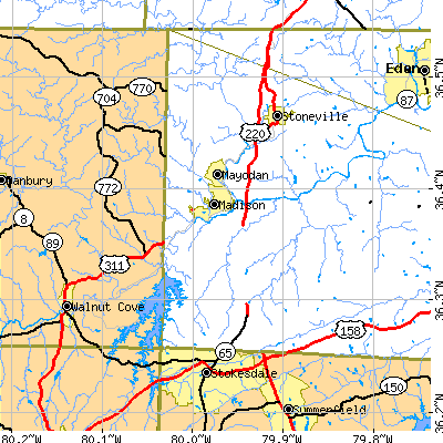 Zip code 27025 close-up map