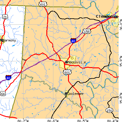 Zip code 27028 close-up map