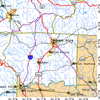 Zip code 27030 close-up map