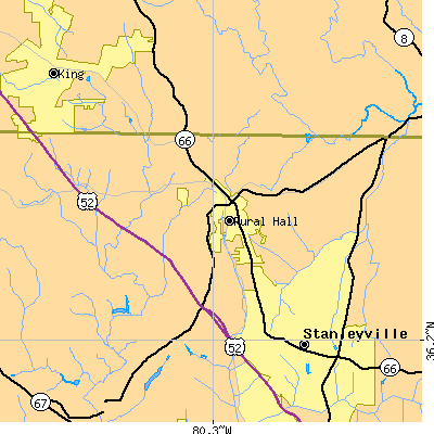 Zip code 27045 close-up map