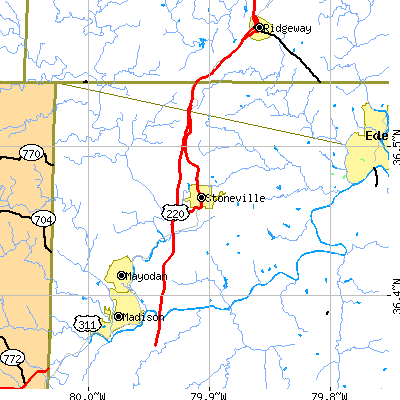 Zip code 27048 close-up map