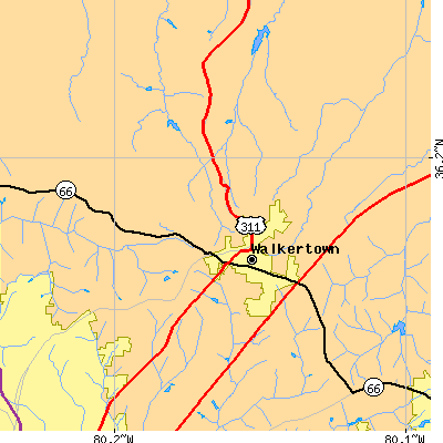 Zip code 27051 close-up map