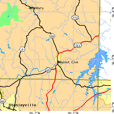 Zip code 27052 close-up map