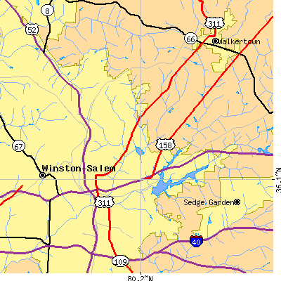 Zip code 27101 close-up map