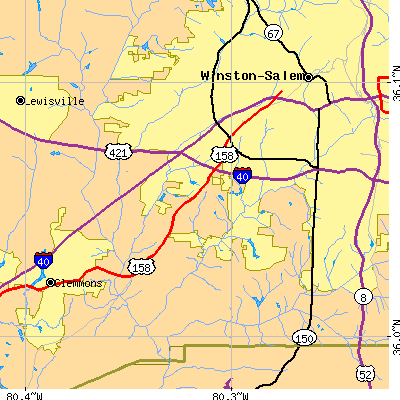 Zip code 27103 close-up map
