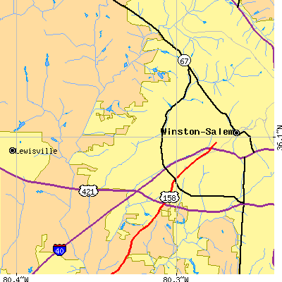 Zip code 27104 close-up map