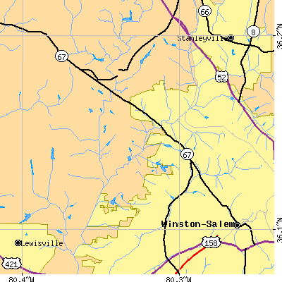 Zip code 27106 close-up map