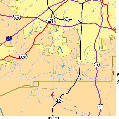 Zip code 27127 close-up map