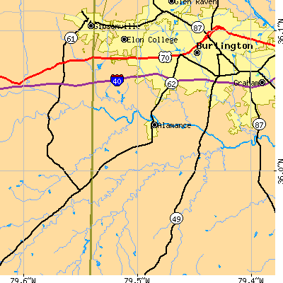 Zip code 27215 close-up map