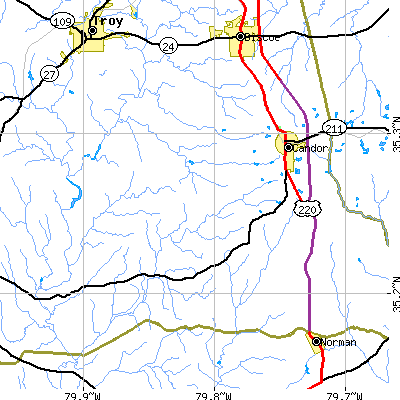 Zip code 27229 close-up map