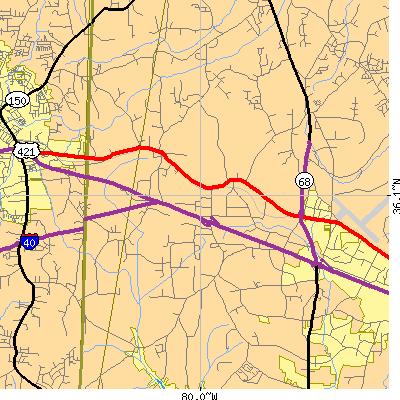 Zip code 27235 close-up map