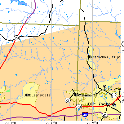 Zip code 27249 close-up map