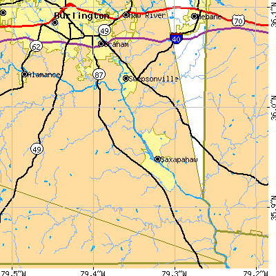 Zip code 27253 close-up map
