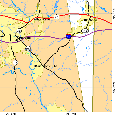 Zip code 27258 close-up map