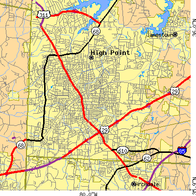Zip code 27260 close-up map