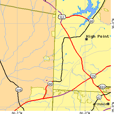 Zip code 27262 close-up map