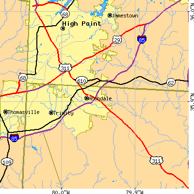Zip code 27263 close-up map