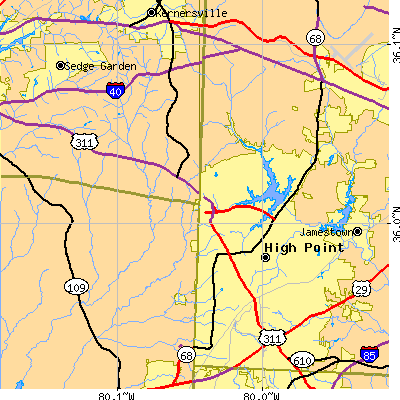 Zip code 27265 close-up map