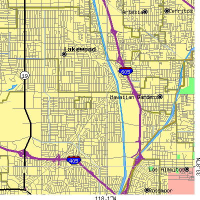 Zip code 90808 close-up map
