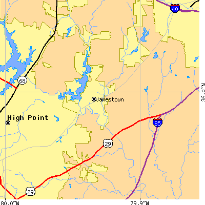 Zip code 27282 close-up map