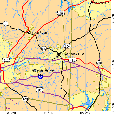 Zip code 27284 close-up map