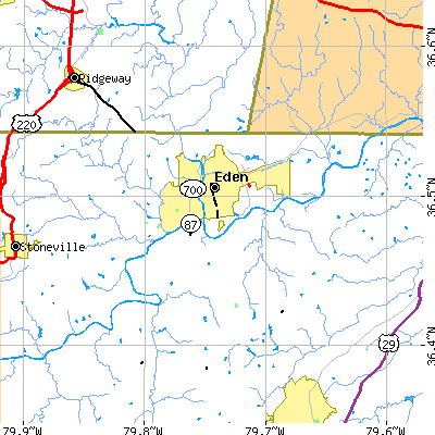 Zip code 27288 close-up map