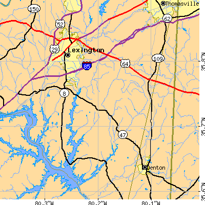 Zip code 27292 close-up map