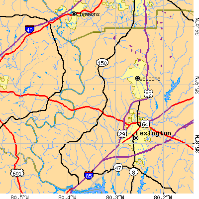 Zip code 27295 close-up map