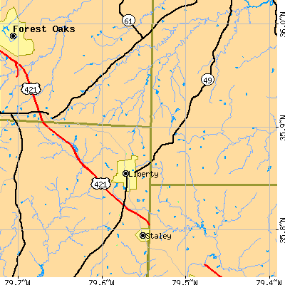 Zip code 27298 close-up map