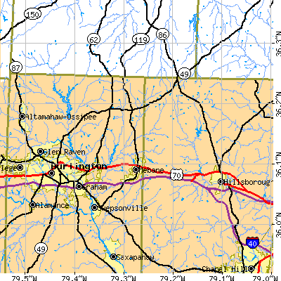 Zip code 27302 close-up map