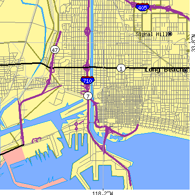 Zip code 90813 close-up map