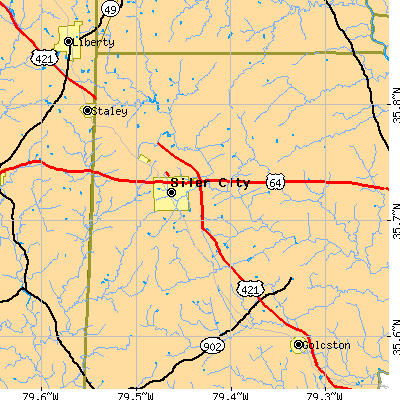 Zip code 27344 close-up map