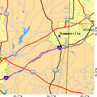 Zip code 27360 close-up map