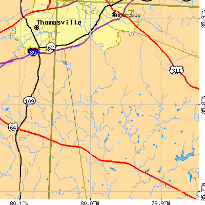 Zip code 27370 close-up map