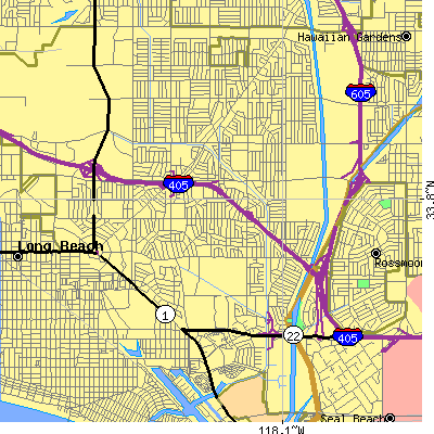 Zip code 90815 close-up map