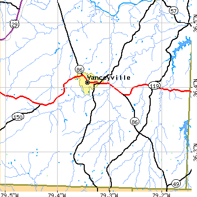 Zip code 27379 close-up map
