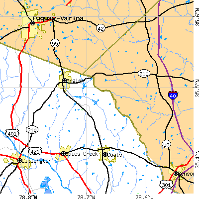Zip code 27501 close-up map