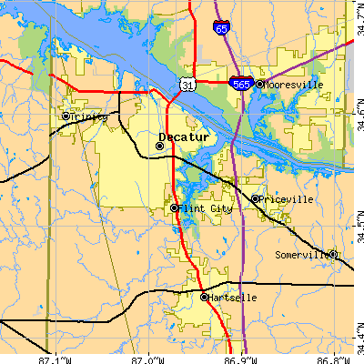 Zip code 35603 close-up map