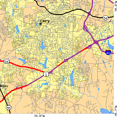 Zip code 27511 close-up map