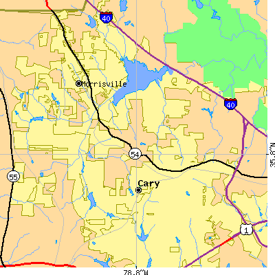 Zip code 27513 close-up map