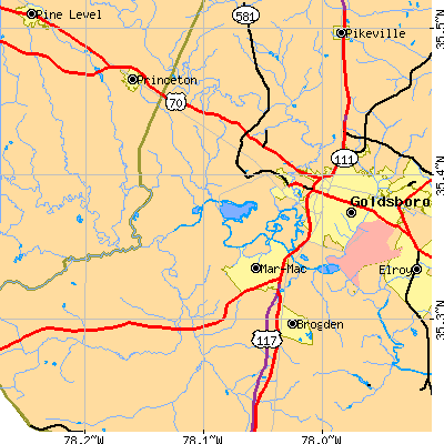 Zip code 27530 close-up map