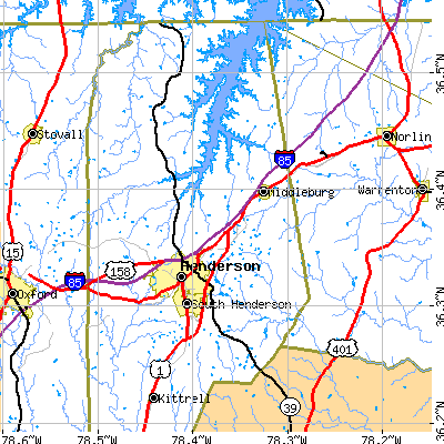 Zip code 27536 close-up map