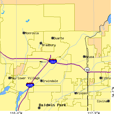 Zip code 91010 close-up map