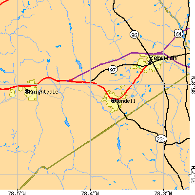 Zip code 27591 close-up map
